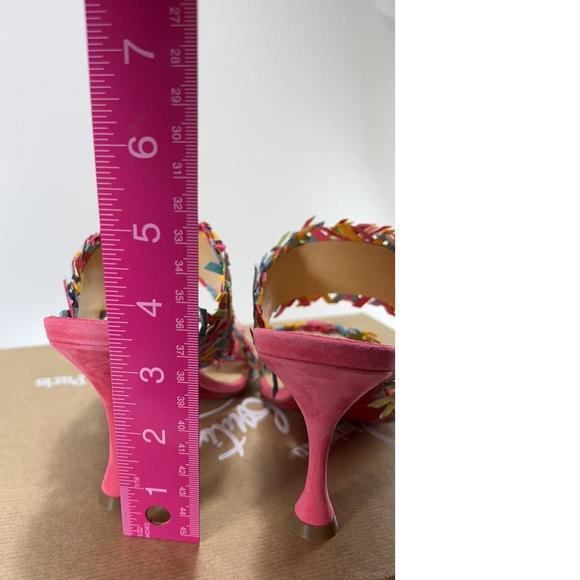 Meroine Pink Rainbow Woven 85mm raffia fringe heels mules D977 - Picture 6 of 11